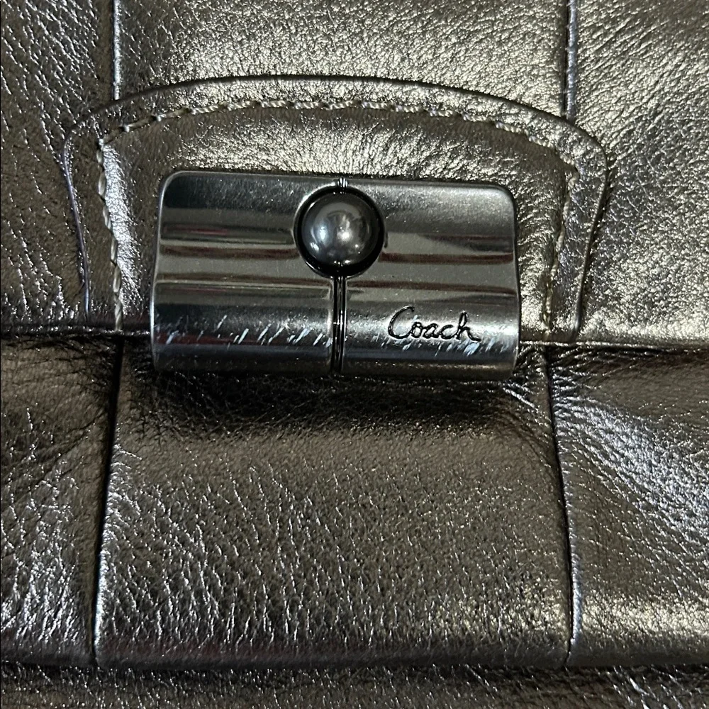 Coach Metallic Silver Leather Clutch - Picture 4 of 11